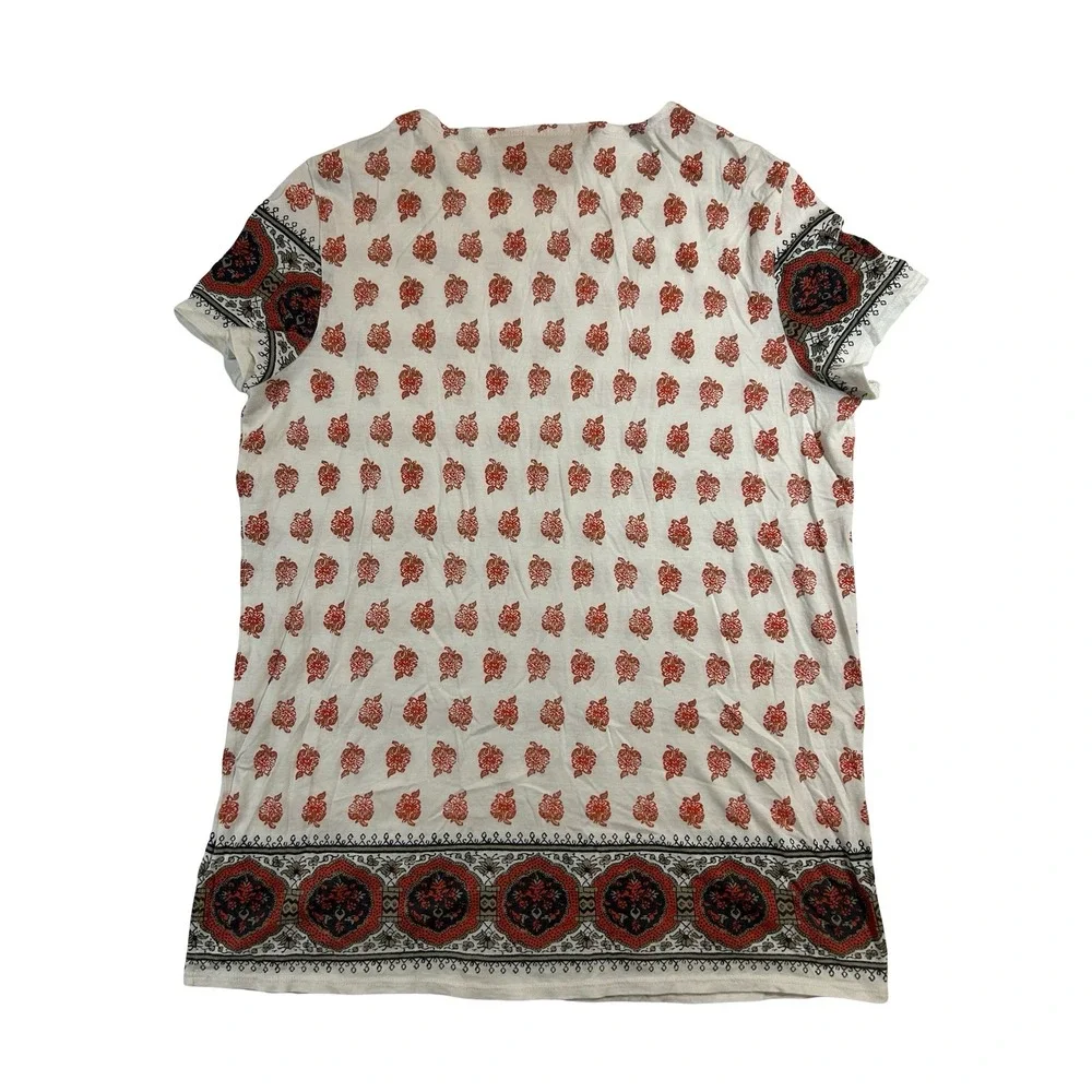 Tory Burch Womens Pima Cotton Modal Floral Block Print Tee Shirt Red White S